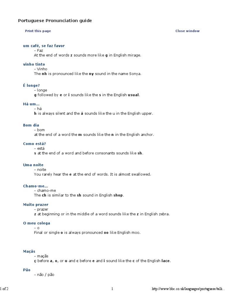 Portuguese Pronunciation Guide English Language Languages
