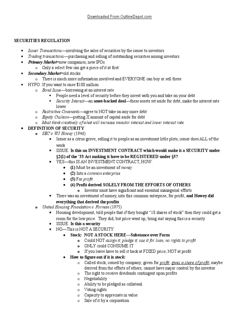 Overview of Securities Regulation | PDF | Securities Act Of 1933 ...