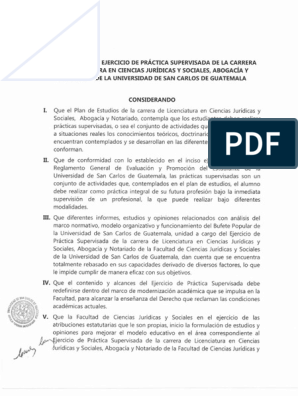 Reglamento Del Ejercicio de Práctica Supervisada y Acuerdo de La  Homologación de La Carrera | PDF