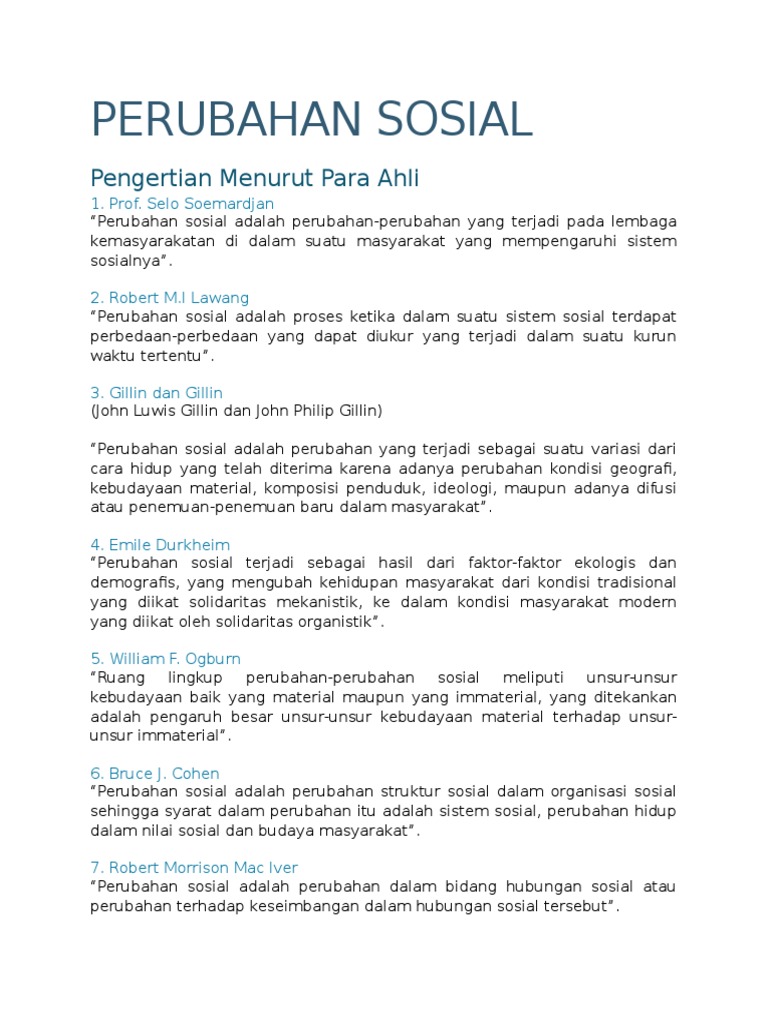 Pengertian Perubahan Sosial Menurut Para Ahli Pdf