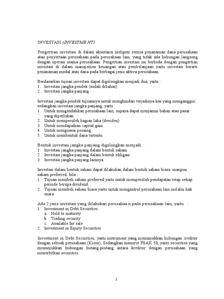 Contoh Soal Investment Cost Vs Equity