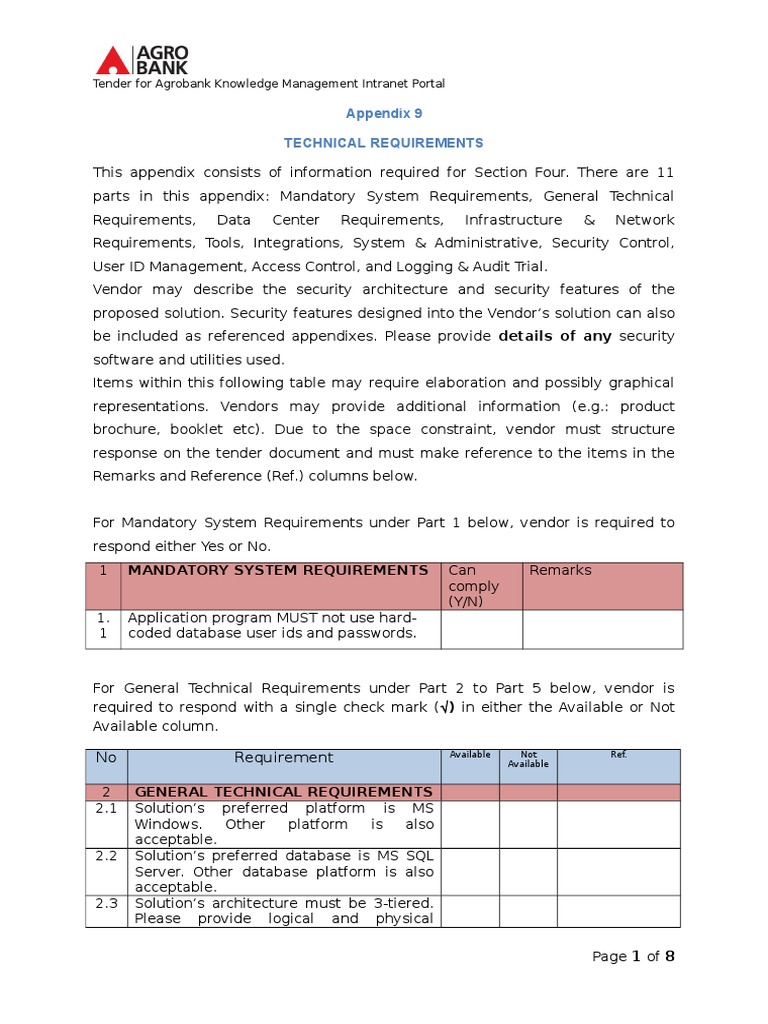 Appendix 9 Technical Requirements | PDF | Password | Databases
