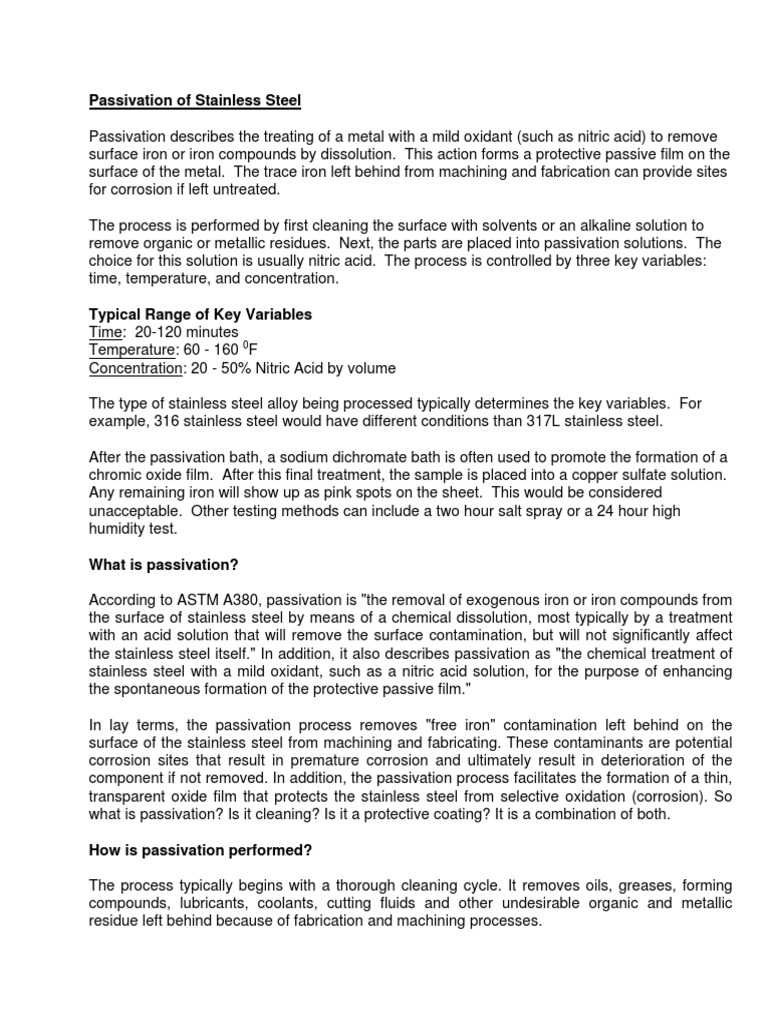 Stainless Steel Passivation Process Guide | PDF | Corrosion | Stainless ...