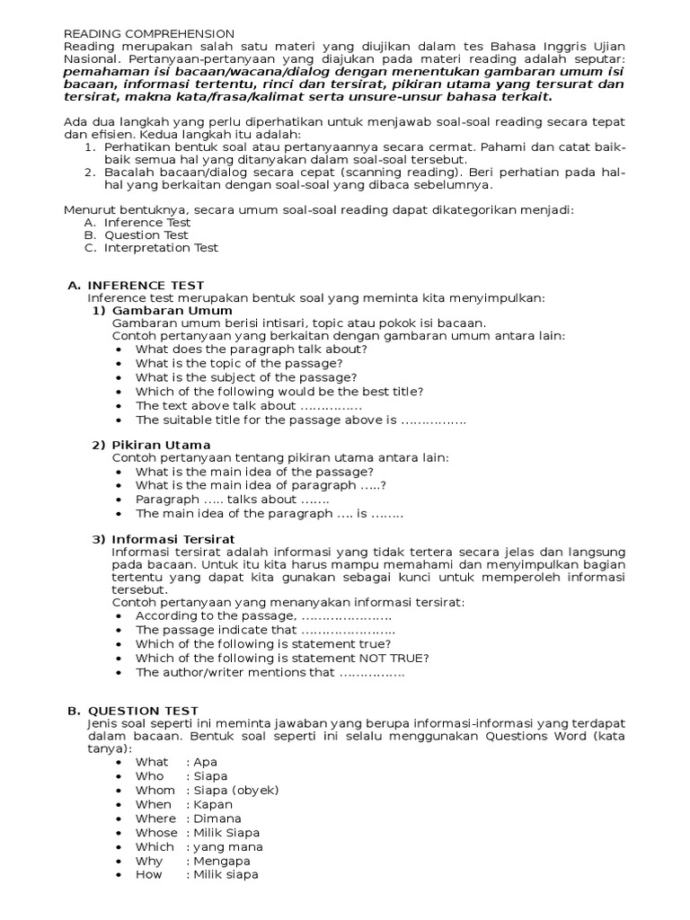 Soal dan Materi Reading Comprehension | PDF | Karier & Perkembangan