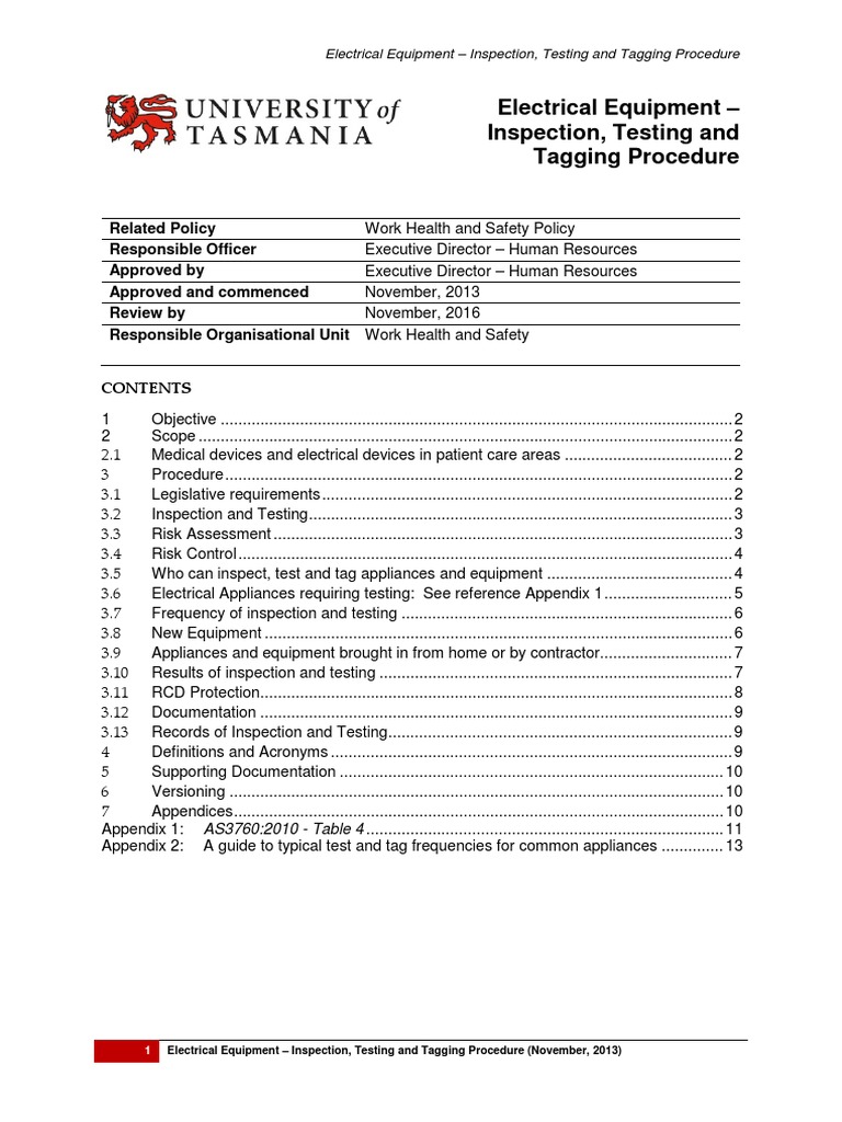 Electrical Equipment Testing Procedure | PDF | Occupational Safety And ...