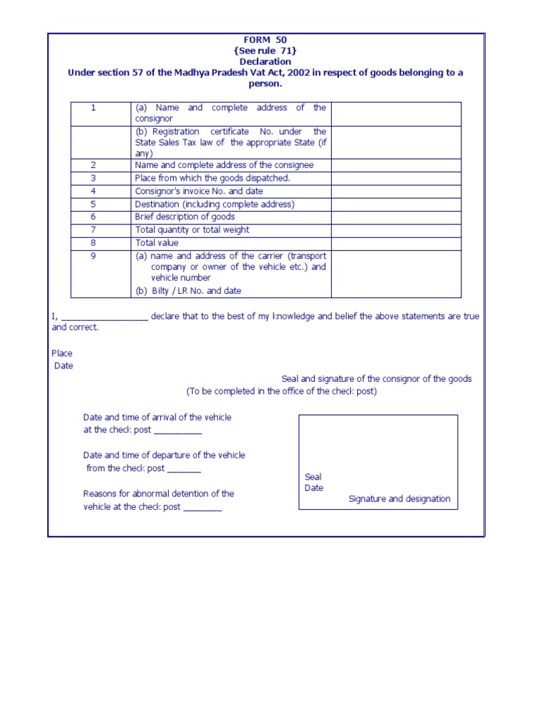 Madhya Pradesh Form 50 Declaration | PDF
