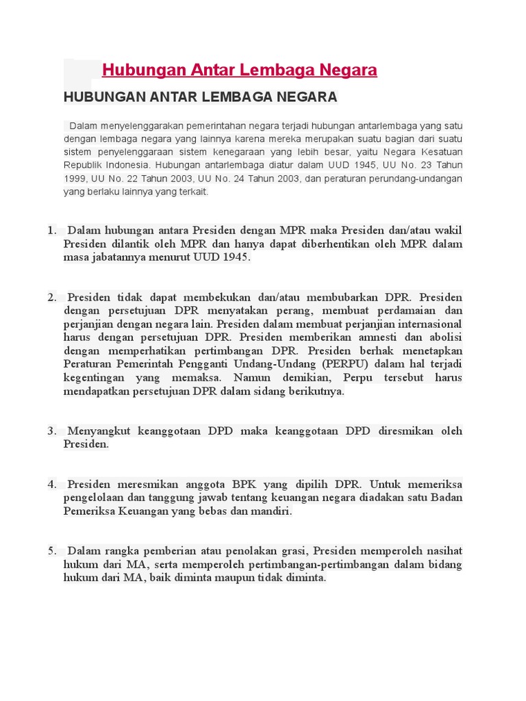 Hubungan Antar Lembaga Negara