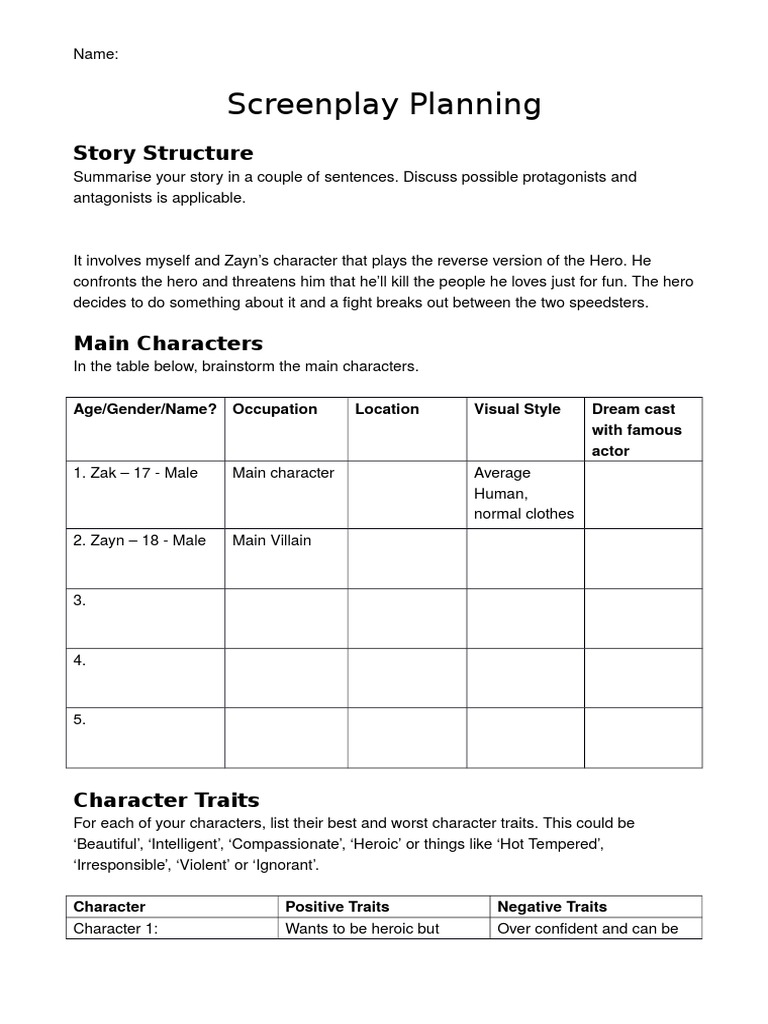 Screenplay Planning for Hero vs. Villain | PDF | Plot (Narrative) | Leisure