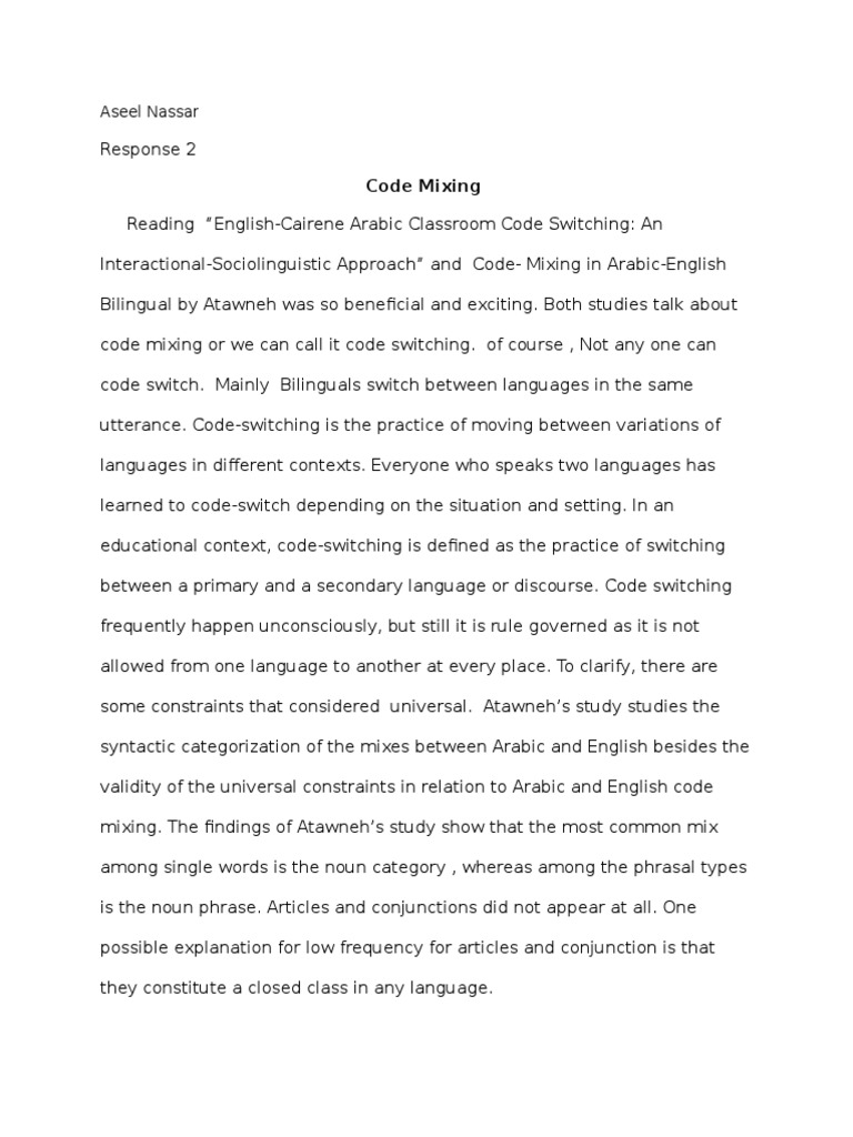 Arabic-English Code Switching Insights | PDF | Multilingualism ...