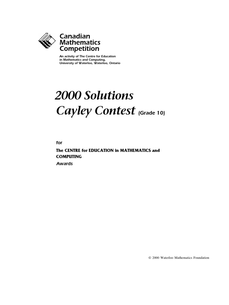 2000 Solutions Cayley Contest: Canadian Mathematics Competition | PDF ...