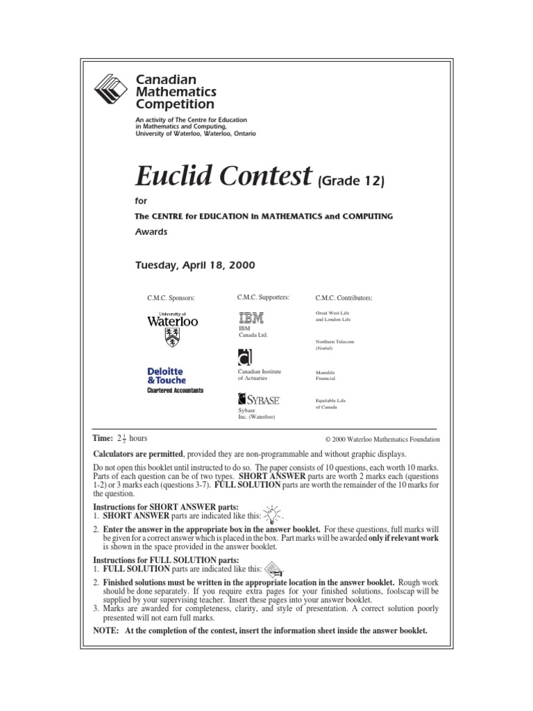 Euclid Maths Competition , EUCLID CONTEST – TTXMT