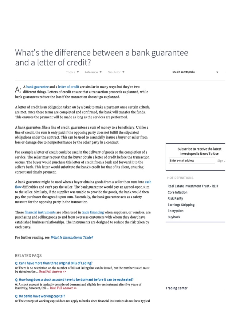 What's the Difference Between a Bank Guarantee and a Letter of Credit