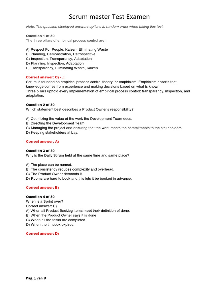 Scrum Master Test Questions and Answers | PDF | Scrum (Software ...