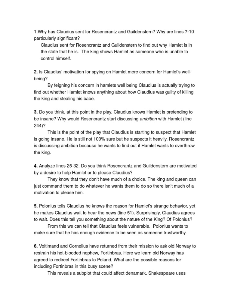 Hamlet Questions PDF Hamlet