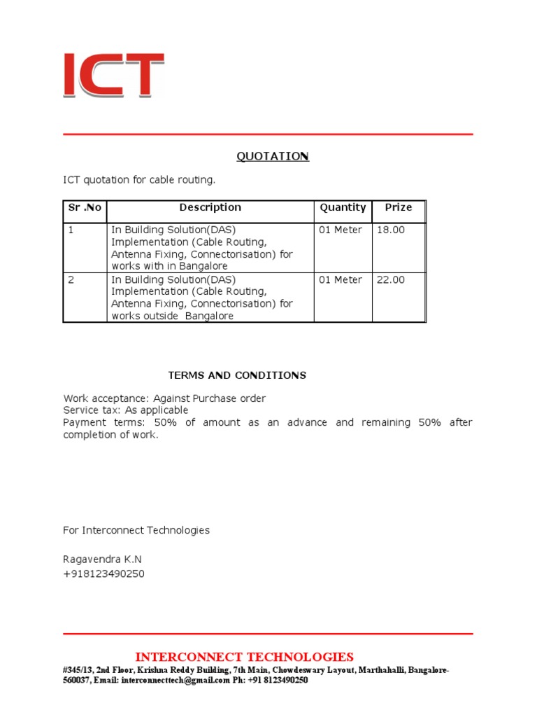 ICT Quotation for DAS Cable Routing | PDF