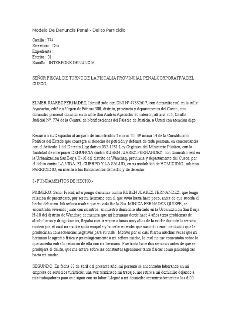 Modelo de denuncia penal por violencia familiar o dom vrogue co