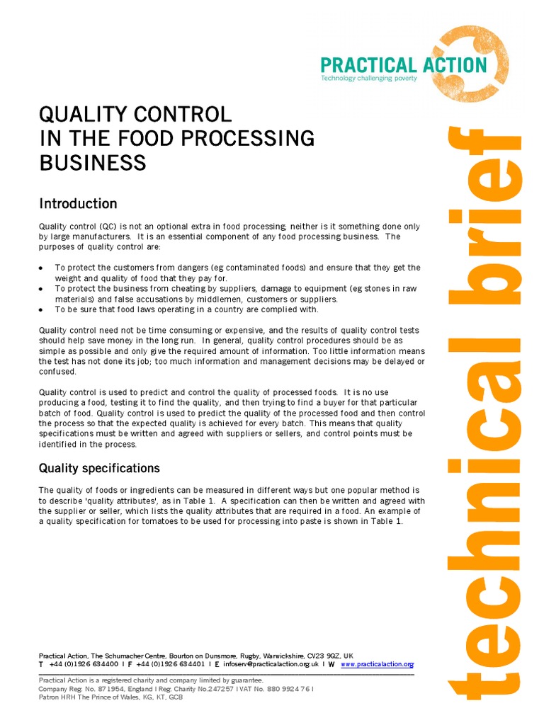 Quality Control in Food Processing Flavor Quality (Business)