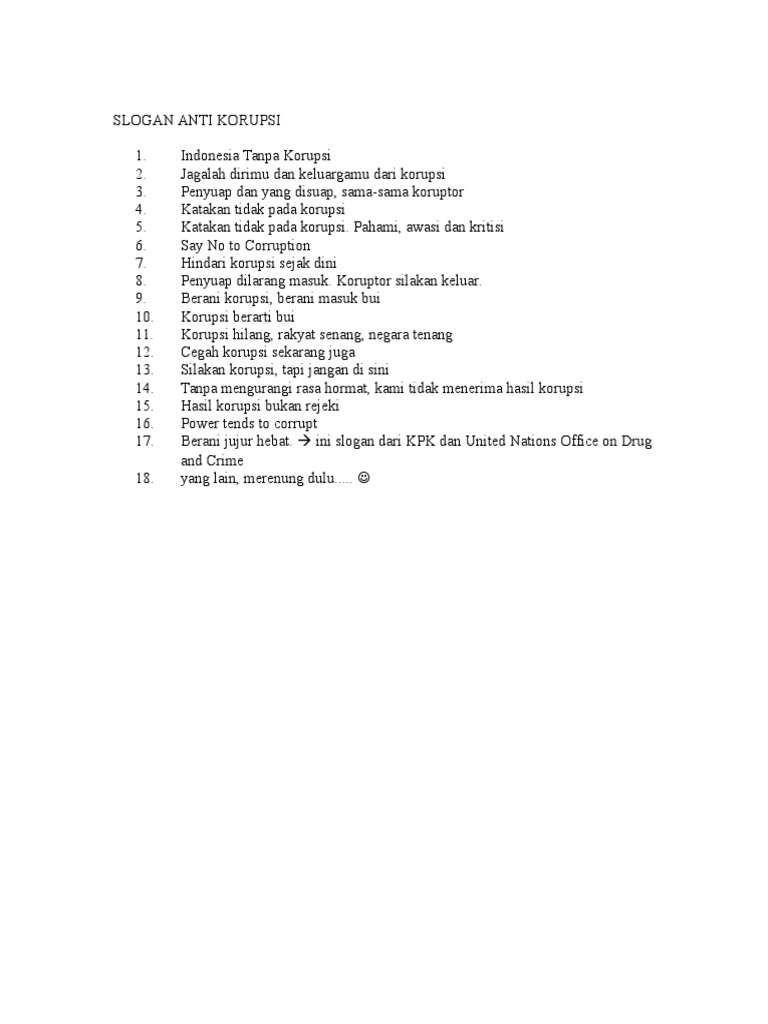 Slogan Anti Korupsi