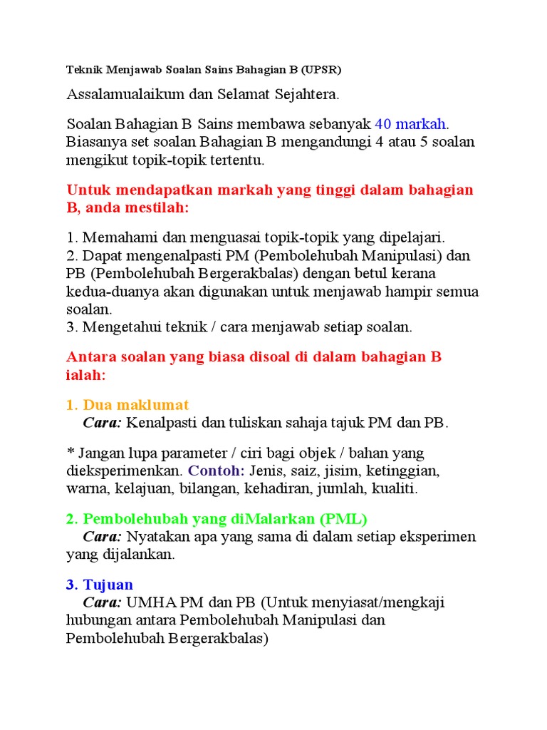 Teknik Menjawab Soalan Sains Bahagian B Pdf