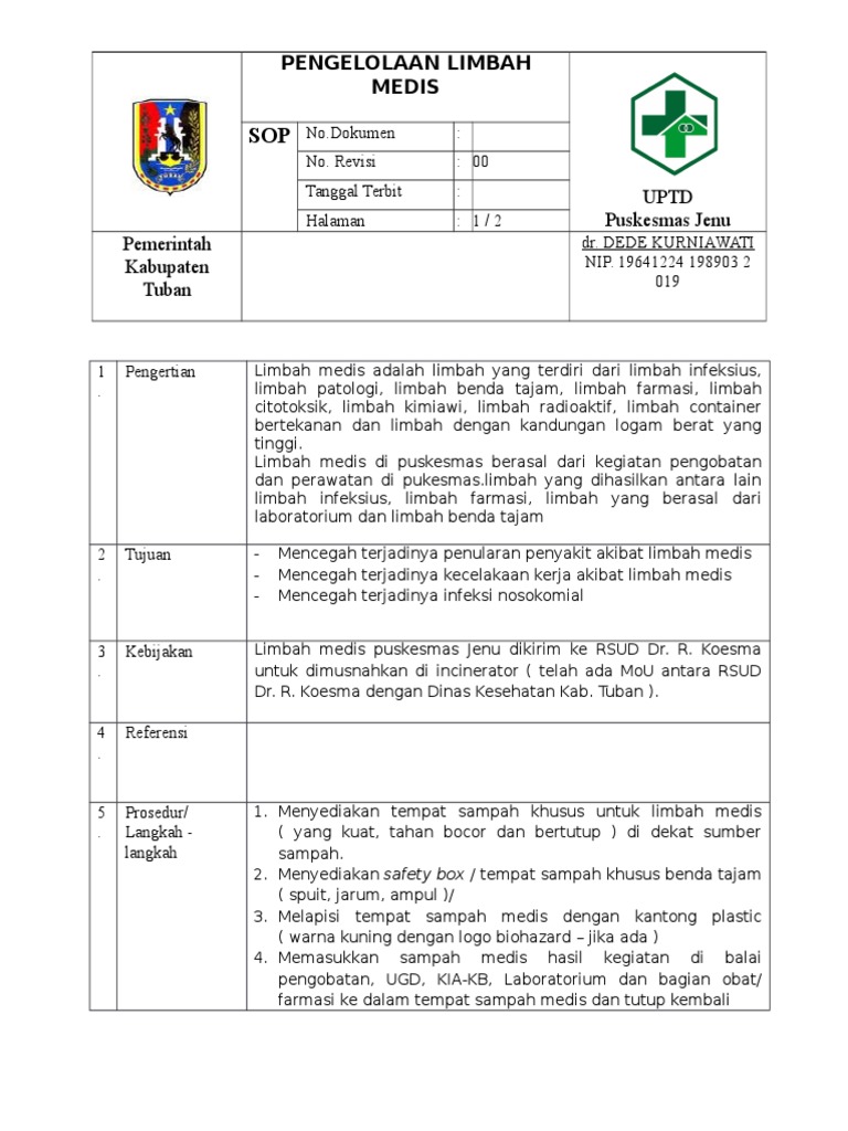 Sop Pengelolaan Limbah Medis Docx