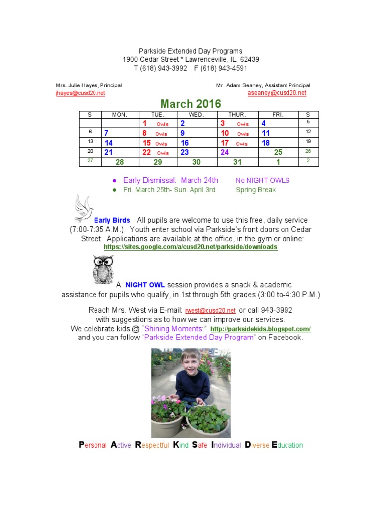 Parkside March Program Schedule | PDF | Wellness