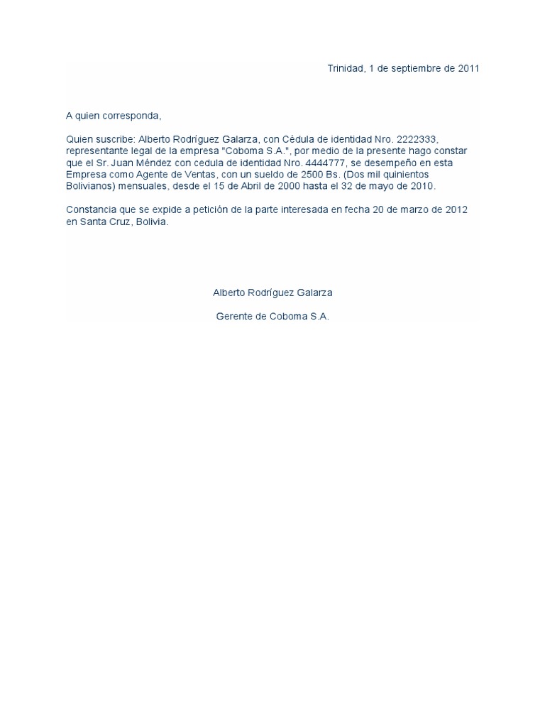 Modelo Carta de Trabajo  PDF