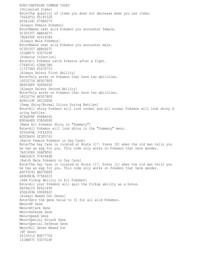 Cheats | PDF | Nintendo | Pokémon
