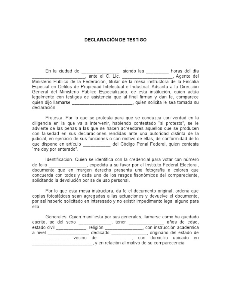 DECLARACIÓN DE TESTIGO