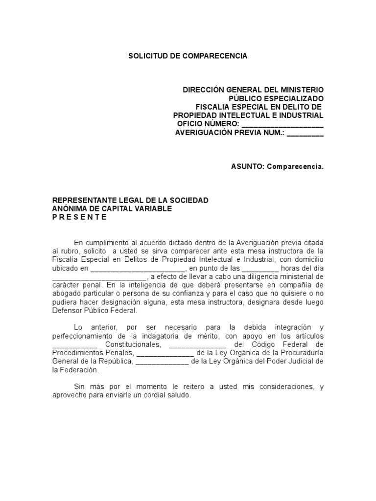 SOLICITUD DE COMPARECENCIA