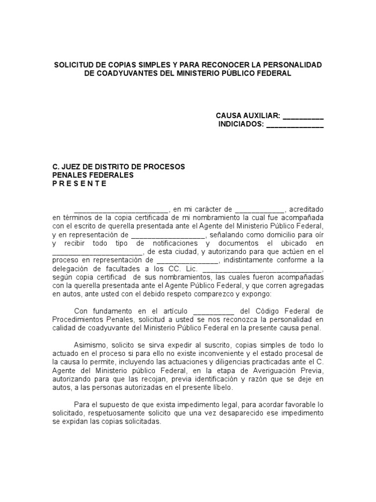 SOLICITUD DE COPIAS SIMPLES Y PARA RECONOCER LA