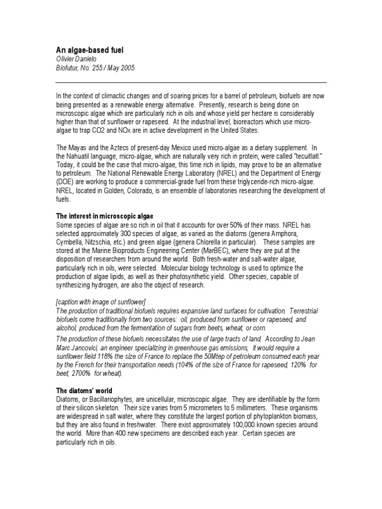Algae-Based Fuel: A Renewable Energy Solution | PDF | Biodiesel | Biofuel