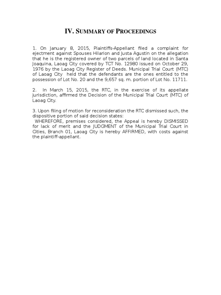 Ejectment Case Summary: Laoag City | PDF | Home & Garden
