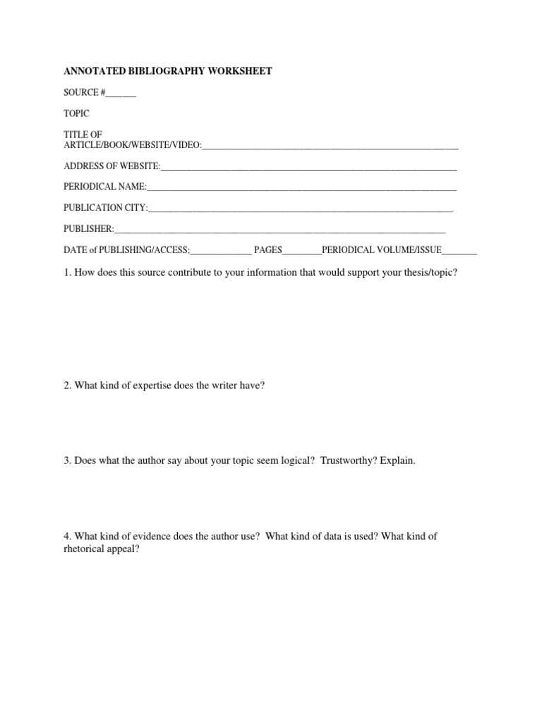 Annotated Bibliography Worksheet | PDF | Computers