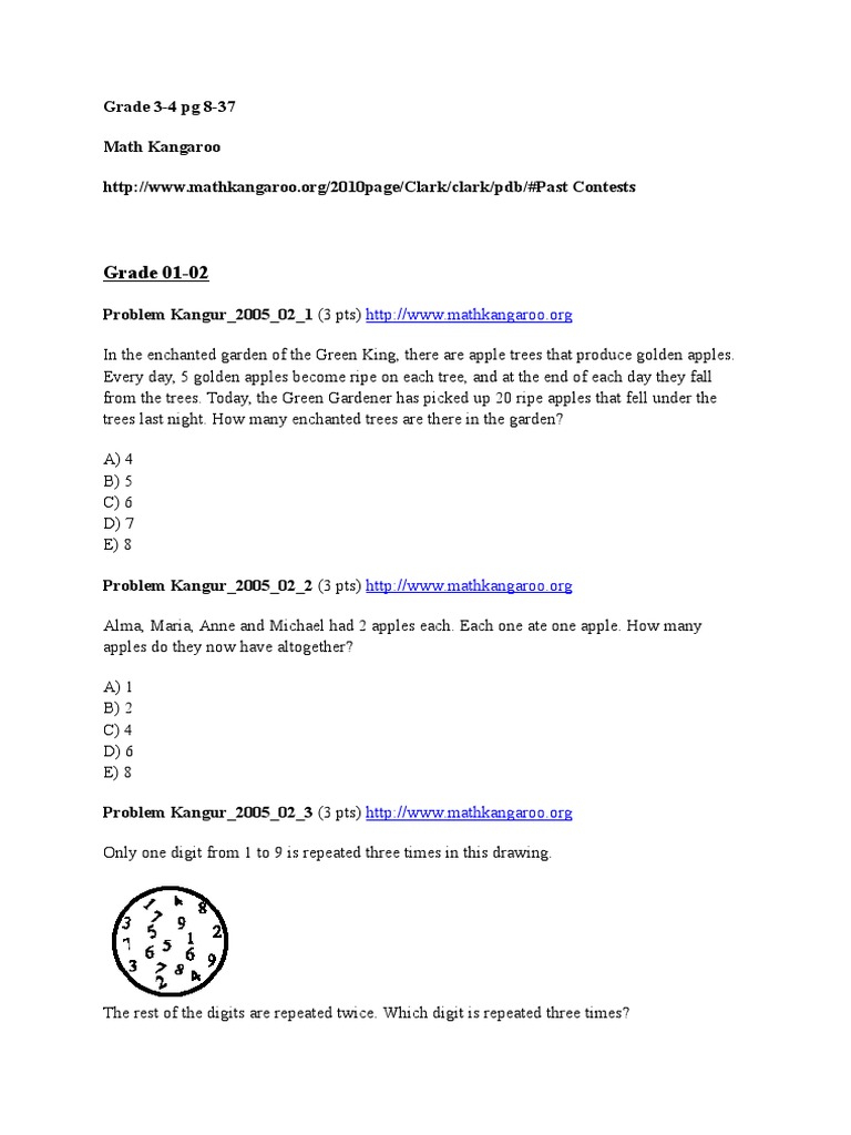 Math Kangaroo Practice Problems Grades 1 8 PDF Teaching Mathematics