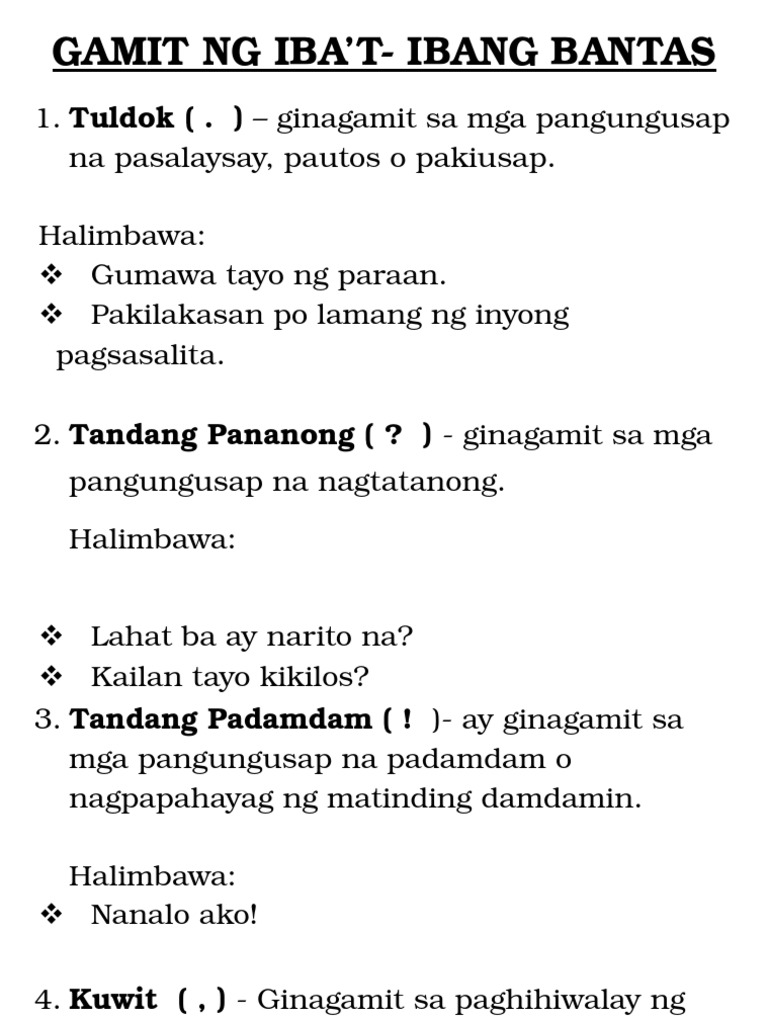 Wastong Paggamit Ng Bantas Sa Pangungusap - paggamit pasan