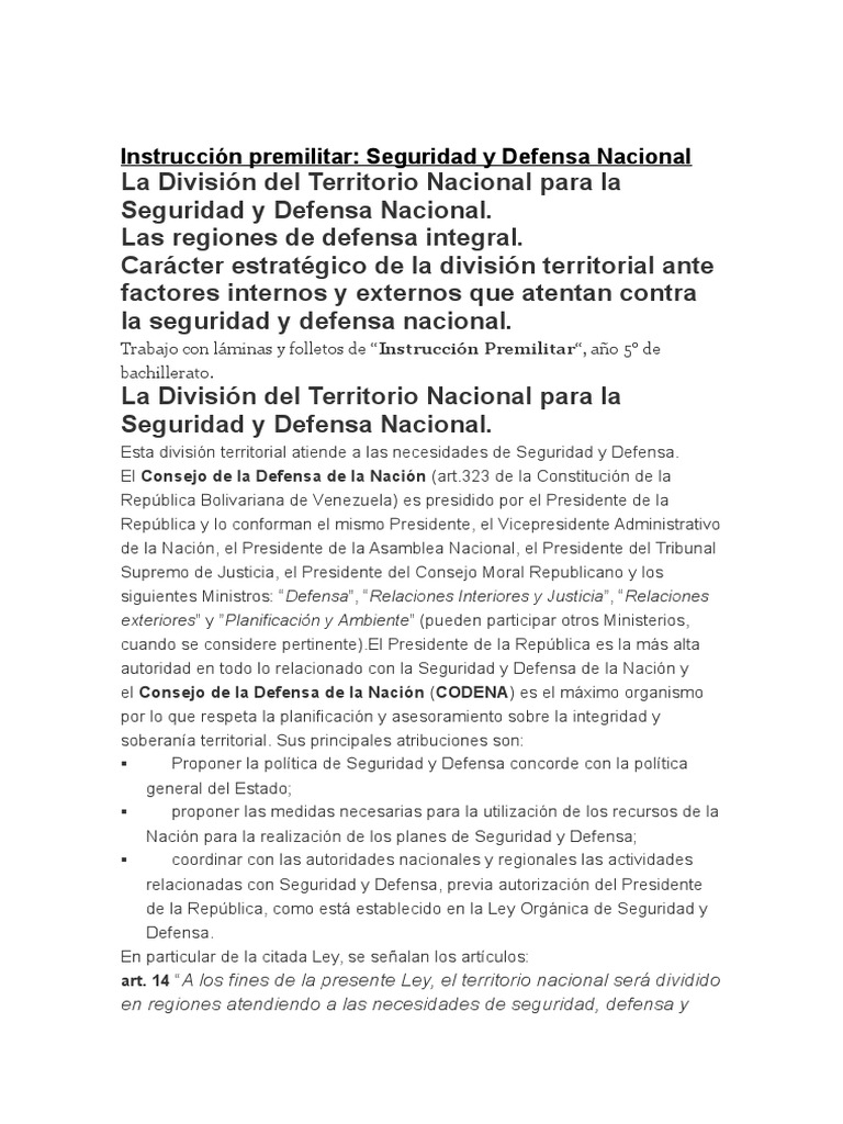 Seguridad y Defensa en la Instrucción Premilitar | PDF | Venezuela ...