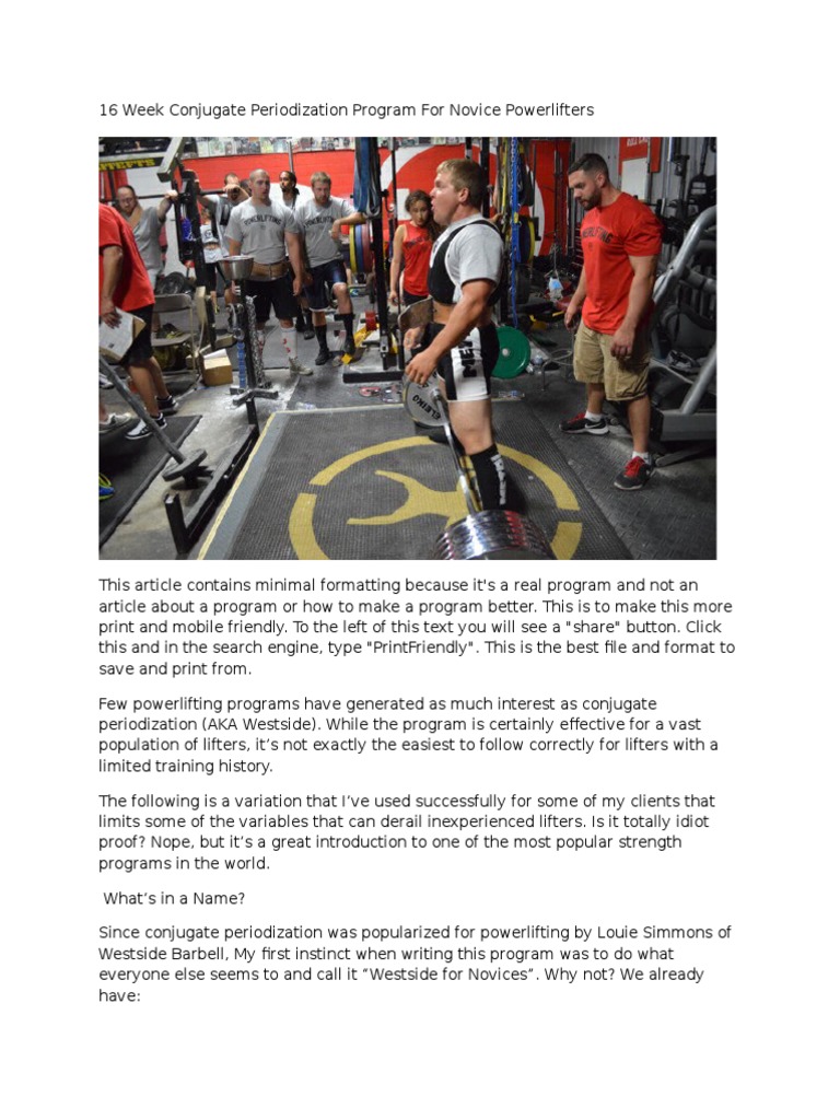 16-Week Conjugate Program for Novices | PDF | Physical Exercise ...