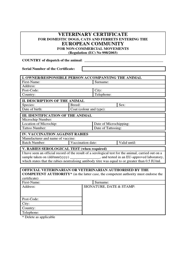 Pets Health Certificate