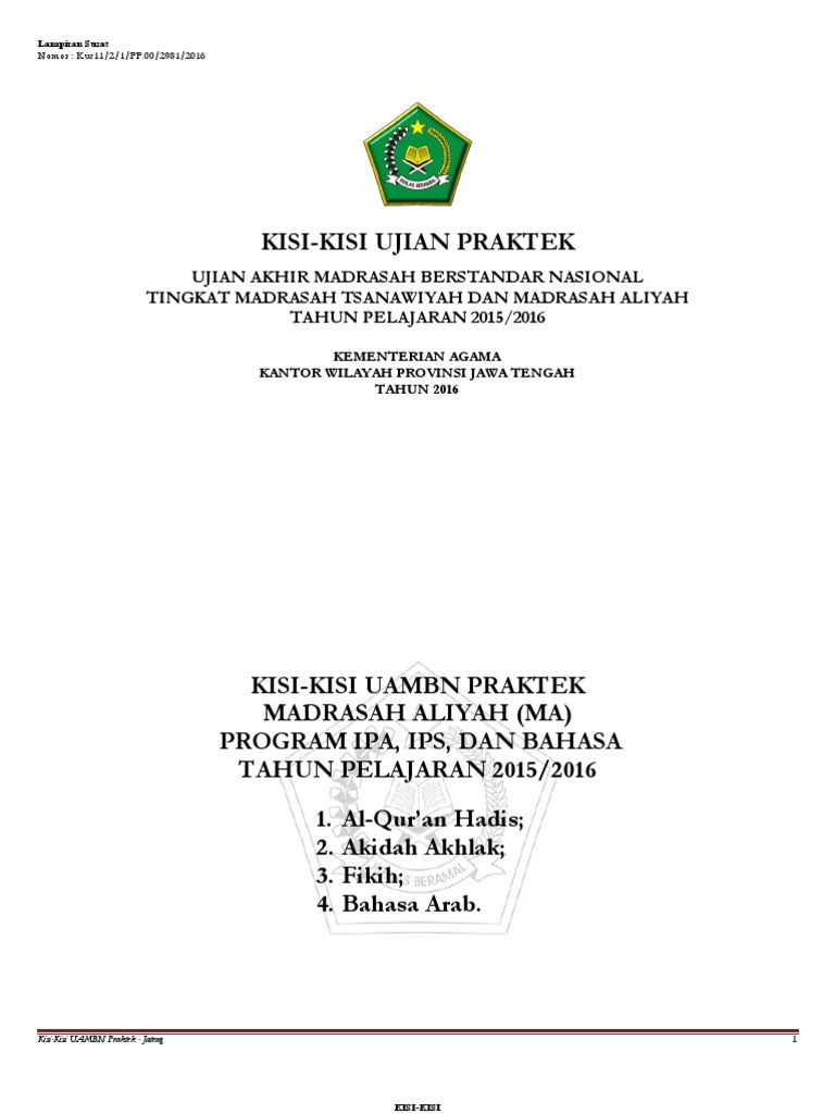 Kisi Kisi Uambn Praktek Mts Ma 2015 2016