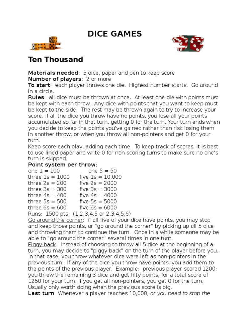 Dice Games PDF Dice Gaming