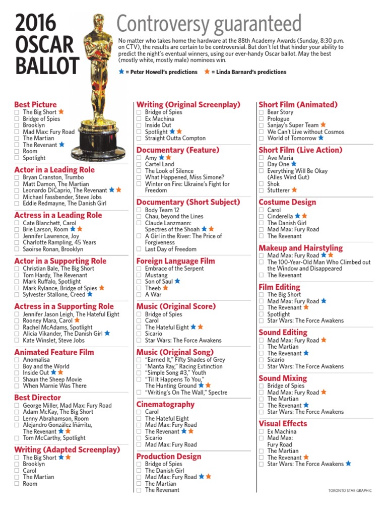 Make Your Oscar Picks PDF Entertainment Award Cinema