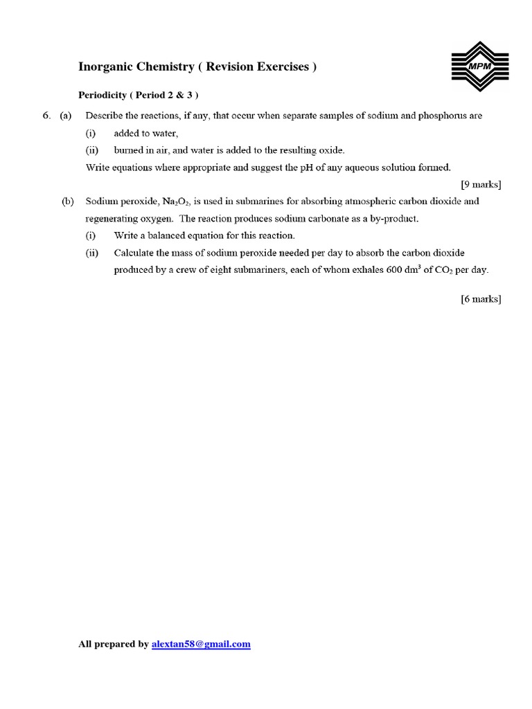 MPM Chemistry Revision Exercises | PDF