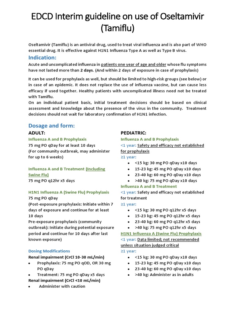 EDCD Interim Guideline On Use of Oseltamivir Tamiflu | PDF | Influenza ...