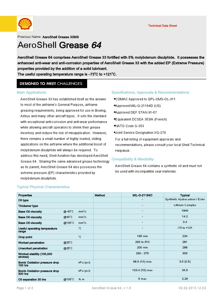 AeroShell Grease 64 TDS Manmade Materials Chemical Substances