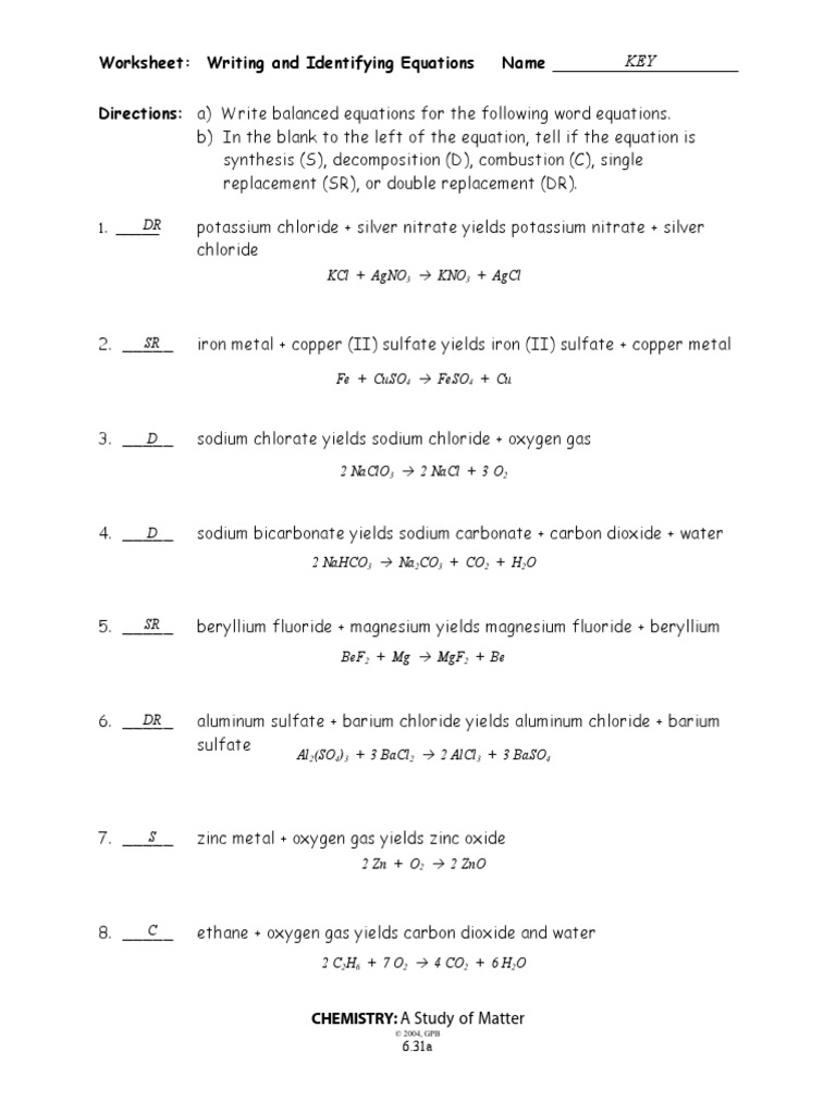 Worksheet: Writing and Identifying Equations Name
