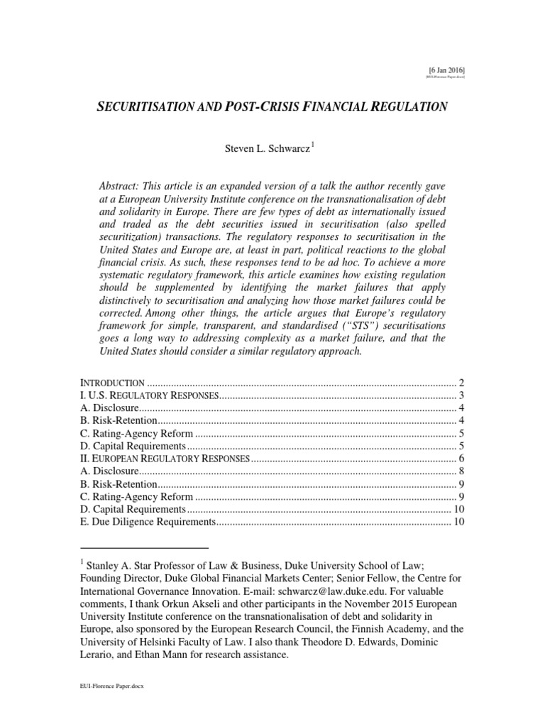 Securitisation Regulation Post-Crisis Analysis | PDF | Securitization ...