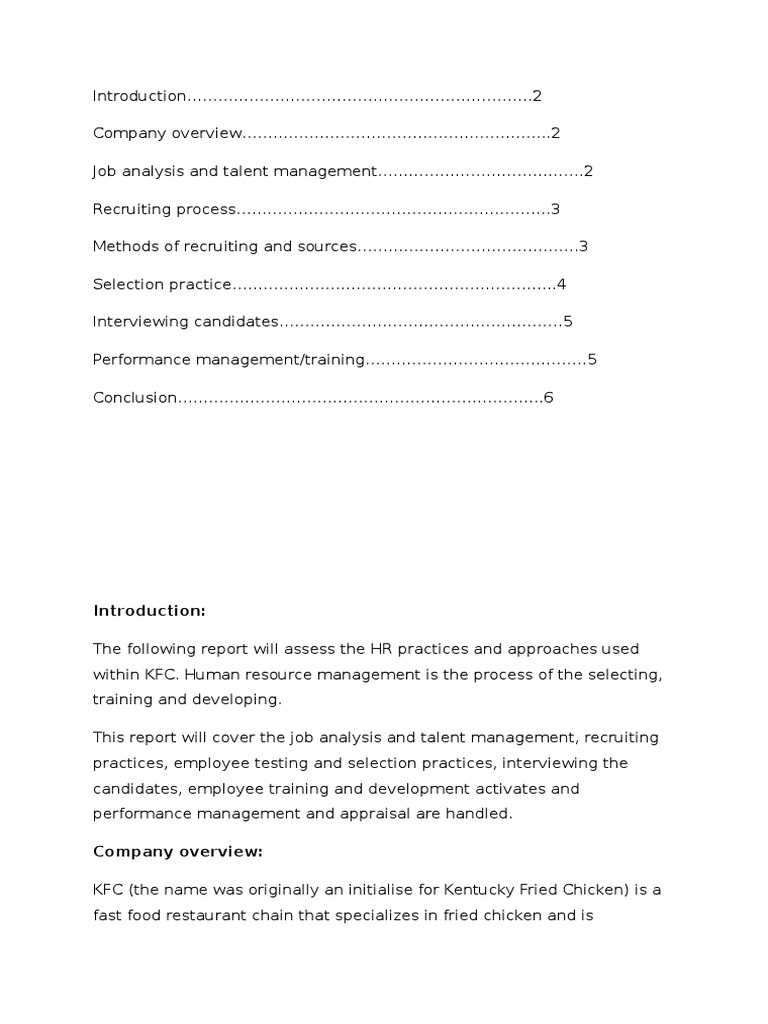 KFC HRM PDF Recruitment Human Resource Management