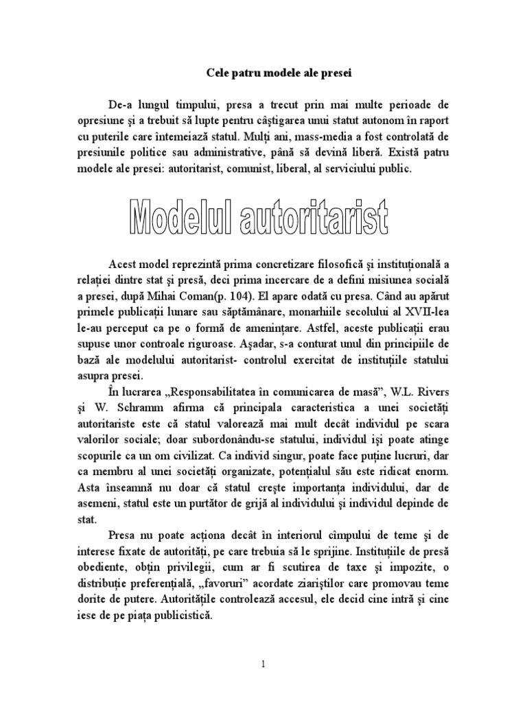 Cele Patru Modele Ale Presei | PDF