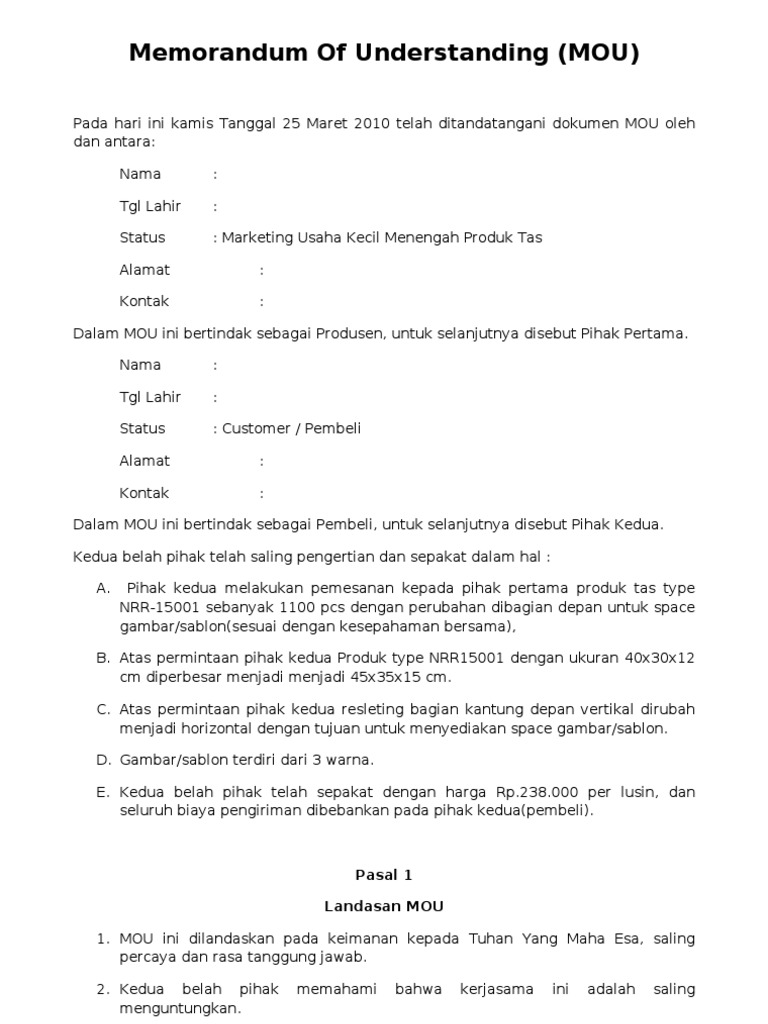 Contoh Surat Mou Informasi Seputar Dunia Militer Dan Intelijen