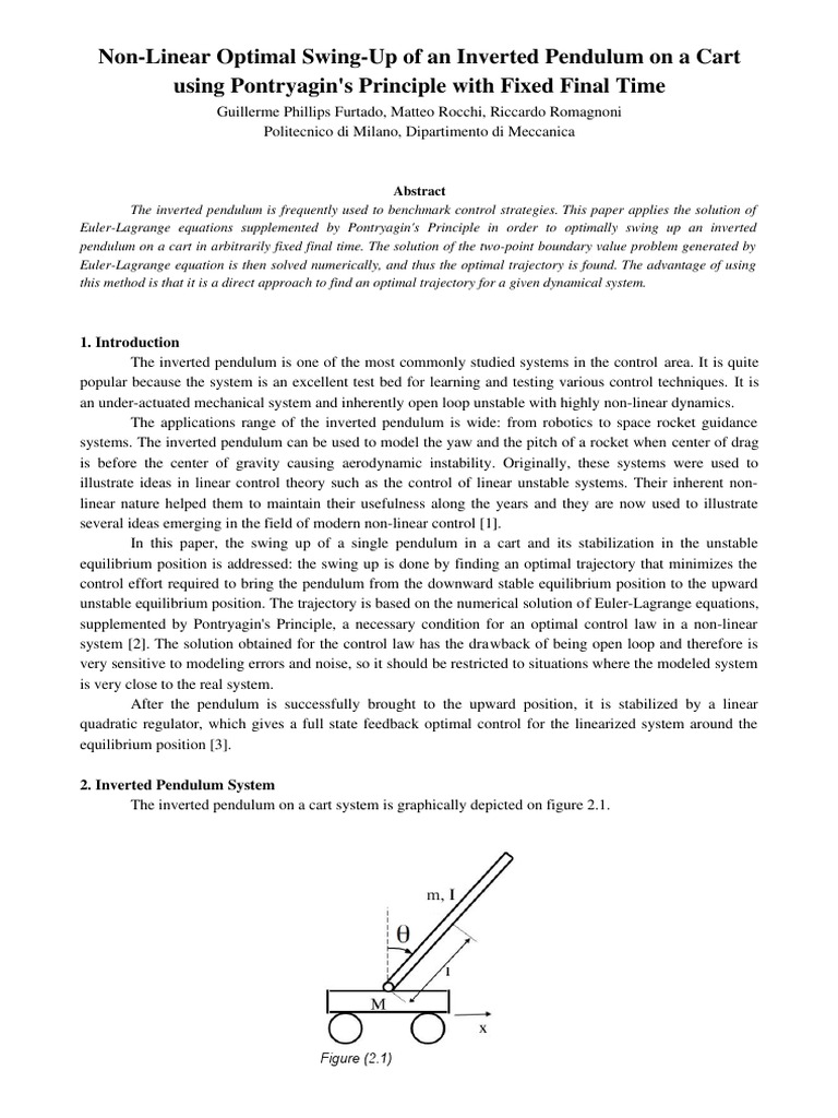 Non Linear Optimal Swing Up Of An Inverted Pendulum On A Cart Using
